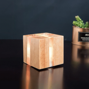 Cracked Wood LED Wall Light – Handcrafted Square Solid Wood Bedside & Corridor Lamp | G4 Connection | Eco-Friendly Apricot/Elm Wall Light for Home Décor