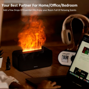Flame Aroma Diffuser & Humidifier – 7-Color LED Essential Oil Diffuser for Home | Mini Fire Mist Humidifier with Timer, Auto Shut-Off, and Quiet Operation