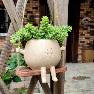 Swing Face Planter – Resin Hanging Cartoon Flower Pot for Succulents & Plants | Creative Wall Décor for Home, Garden, Patio & Balcony