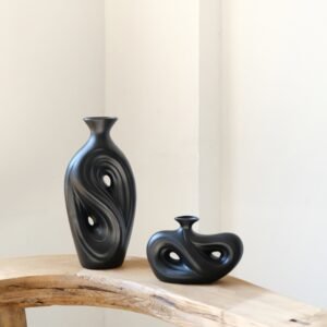 Handmade Abstract Black Ceramic Vase – Irregular Modern Decorative Pottery for Minimalist & Contemporary Home Décor | Unique Sculptural Flower Vase